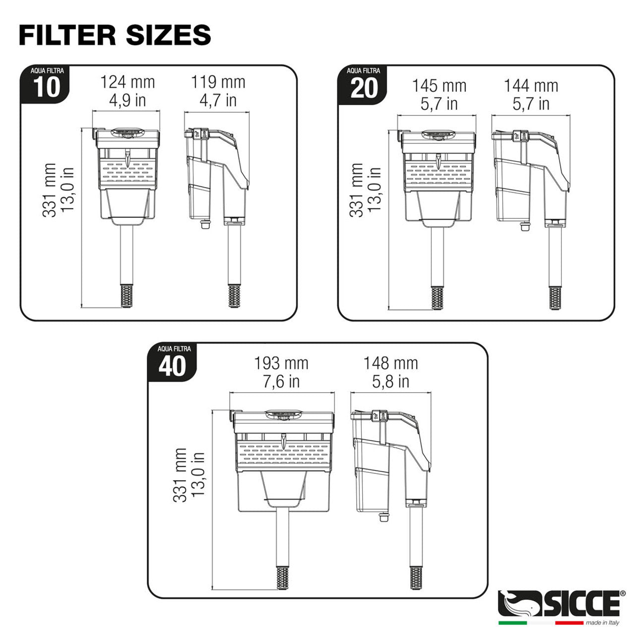 Sicce AQUA FILTRA 20 Hang on Back Aquarium Filter